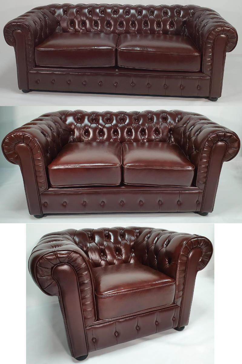 Genuine Burgundy Leather Chesterfield Sofa S073